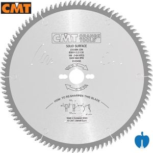 250mm 72 Tooth CMT Solid Surface Saw Blade with 30mm Bore to cut Corian Material 223.072.10M