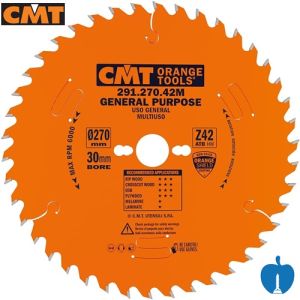 270mm 42 Tooth CMT Rip Cut Table Saw Blade With 30mm Bore 291.270.42M 