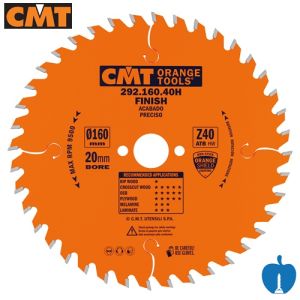 160mm 40 Tooth CMT Hand Held / Portable Saw Blade With 20mm Bore To Fit Festool TS55 292.160.40H