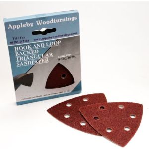 93mm Triangular Sanding Pads 'Hook & Loop' Backed - 20 pack - 60 & 120 Grit supplied by Appleby Woodturnings