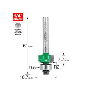 Trend 2mm Radius Router Cutter with Bottom Bearing S=1/4"