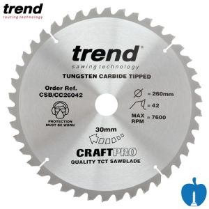 260mm 42 Tooth Trend TCT Negative Crosscut Saw Blade With 30mm Bore CSB/CC26042
