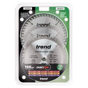 Trend 160mm dia 20mm Bore 3 pack of 48 tooth ATB TCT Saw Blades Triple Pack CSB/160/3PK