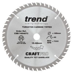Trend 165mm dia 15.88mm Bore ATB Z=48 TCT Saw Blade for Portable Saws CSB/16548TC