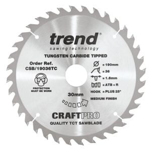 Trend 190mm dia 30mm Bore ATB Z=36 TCT Saw Blade for DeWalt DCS575 CSB/19036TC