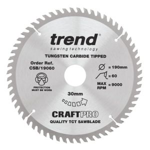 Trend 190mm dia 30mm Bore ATB Z=60 TCT Table / Rip Saw Blade CSB/19060