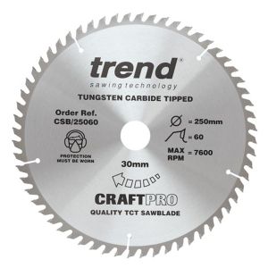 Trend 250mm dia 30mm Bore ATB Z=60 TCT Fine Finish Table / Rip Saw Blade CSB/25060