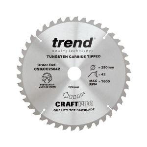 Trend 250mm dia 30mm Bore ATB Z=42 Neg Crosscut Saw Blade CSB/CC25042