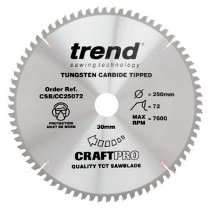 Trend 250mm dia 30mm bore ATB Z=72 Negative Crosscut Saw Blade CSB/CC25072