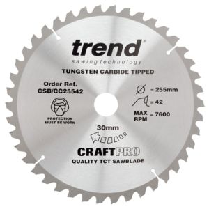 Trend 255mm dia 30mm bore ATB Z=42 Negative Crosscut Saw Blade CSB/CC25542