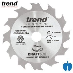 136mm 12 Tooth Trend TCT Hand Held / Portable Saw Blade With 20mm Bore CSB/13612TA
