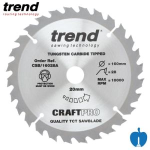 160mm 28 Tooth Trend Craft Hand Held / Portable Saw Blade With 20mm Bore To Fit Festool TSC55 CSB/16028A