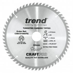 Trend Craft Pro 210mm Dia 30mm Bore 60 tooth Fine Finish Cut Saw Blade 