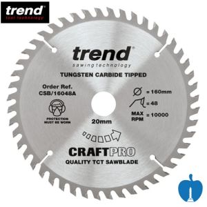 160mm 48 Tooth Trend Craft Hand Held / Portable Saw Blade With 20mm Bore To Fit Festool TS55 CSB/16048A