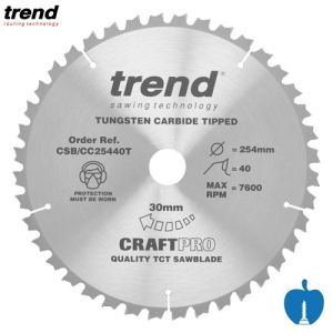 254mm 40 Tooth Trend TCT Negative Crosscut Saw Blade With 30mm Bore CSB/CC25440T
