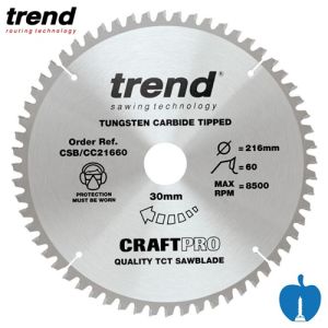 216mm 60 Tooth Trend TCT Negative Crosscut Saw Blade With 30mm Bore 