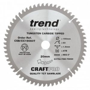Trend Craft Pro 190mm dia 20mm bore 60 tooth crosscut saw blade(Thin)