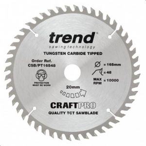 Trend Craft Pro 165mm Dia 20mm Bore 48 tooth Super Fine Finish Plunge/Panel Saw Blade