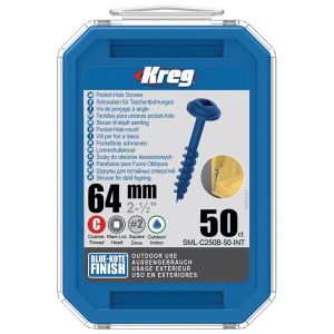 Kreg 2" 1/2" Blue Kote Coarse Thread Pocket Hole Screws 50pcs
