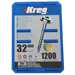  Kreg 1" 1/4" (32mm) Coarse Thread Washer Head Pocket Hole Screws 1,200pcs SML-C125