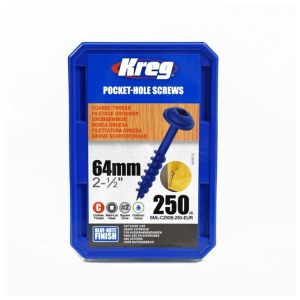 Kreg 2" 1/2" (64mm) Blue Kote Coarse Thread Washer Head Pocket Hole Screws 250pcs SML-C250B