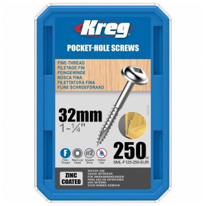 Kreg 1" 1/4" (32mm) Fine Thread Washer Head Pocket Hole Screws 250pcs SML-F125