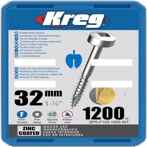 Kreg 32mm (1" 1/4") Screws 1200pcs Fine Thread Pan Head Pocket Hole Screws SPS-F125