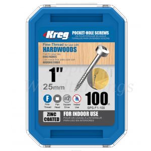 100 SCREWS 1 Inch KREG 25mm Fine Thread Pan Heads SPS-F1