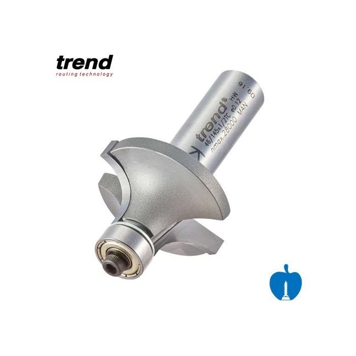 34.9mm Diameter x 18mm Cut Trend TCT Bearing Guided Ovolo Router Cutter ...