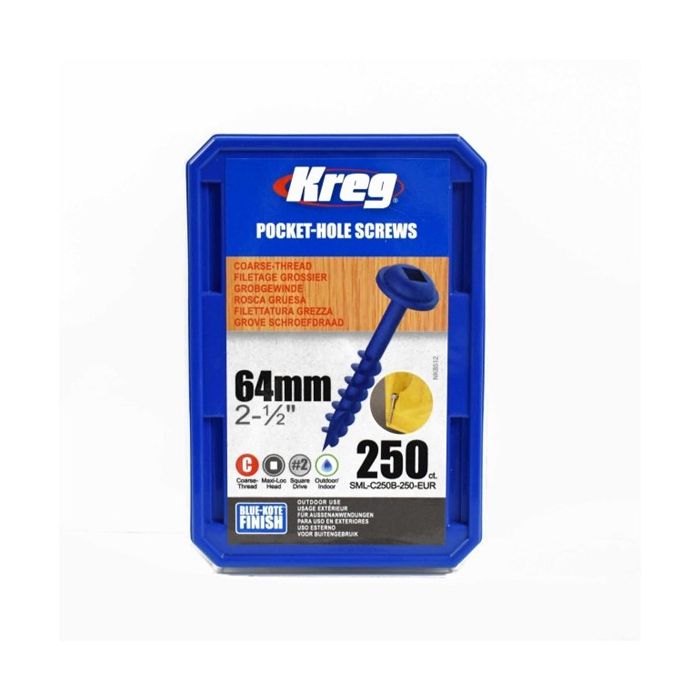 Kreg 64mm (21/2) Screws 250 pcs Blue Kote Coarse Thread