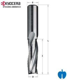 16mm diameter x 55mm Cut Depth 3 Flute CNC Roughing Spiral Router Positive R/H Kyocera Unimerco