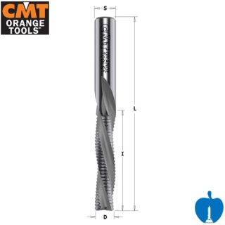 18mm Diameter x 55mm Cut CNC Roughing Spiral Router With Chip-Breaker 3 Flute Negative Down Cut R/H CMT 196.180.11