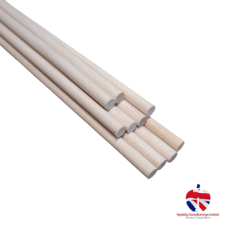 1/4" (6.35mm) diameter x 300mm long Hardwood Dowel Rod - 10 Pieces