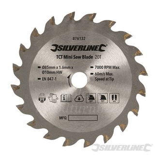 85mm Silverline TCT Mini Circular Saw Blade For Titan/Worx Saws 876132