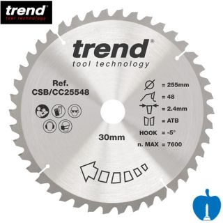 255mm Diameter 24 Tooth Trend Negative Crosscut Circular Saw Blade With 30mm Bore CSB/CC25524 To Suit Makita MLS100