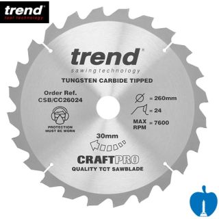 260mm Diameter 24 Tooth Trend Negative Crosscut Mitre Circular Saw Blade With 30mm Bore CSB/CC26024