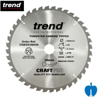 260mm Diameter 40 Tooth Trend Negative Crosscut Mitre Circular Saw Blade With 30mm Bore CSB/CC26040