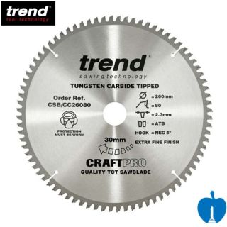 260mm Diameter 80 Tooth Trend Negative Crosscut Mitre Circular Saw Blade With 30mm Bore CSB/CC26080