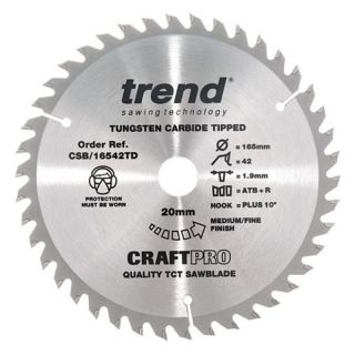 165mm Diameter 42 Tooth ATB Trend Saw Blade For Portable Saws With 20mm Bore CSB/16542TD