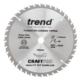 184mm Diameter 40 Tooth Trend ATB Saw Blade For Portable/Handheld Saws With 16mm Bore CSB/18440