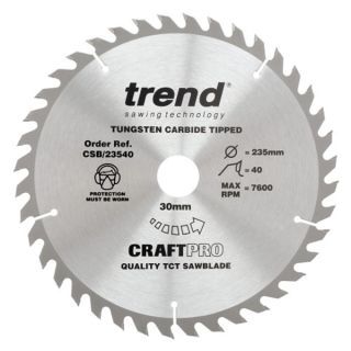 Trend 235mm dia 30mm Bore ATB Z=40 TCT Table / Rip Saw Blade CSB/23540