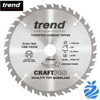 160mm Diameter 36 Tooth ATB Trend Saw Blade For Portable Saws With 20mm Bore CSB/16036