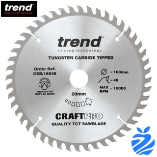 160mm Diameter 48 Tooth ATB Trend Saw Blade For Portable Saws With 20mm Bore To Fit Festool ATF55
