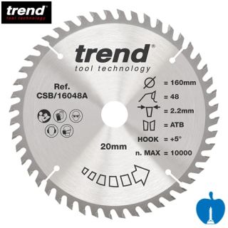 160mm Diameter 48 Tooth Trend ATB Hand Held / Portable Saw Blade With 20mm Bore CSB/16048A