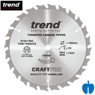165mm Diameter 24 Tooth ATB Trend Saw Blade For Portable Saws With 10mm Bore CSB/16524TA