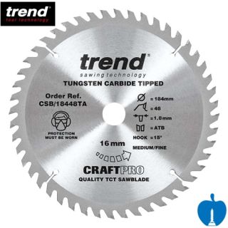 184mm Diameter 48 Tooth ATB Trend Saw Blade For Portable Saws With 16mm Bore CSB/18448TA