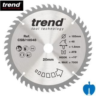 185mm Diameter 48 Tooth ATB Trend Saw Blade For Portable Saws With 20mm Bore CSB/18548