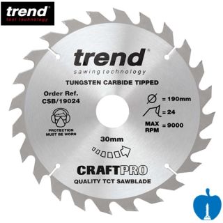 190mm Diameter 24 Tooth ATB Trend Saw Blade For Portable Saws With 30mm Bore CSB/19024