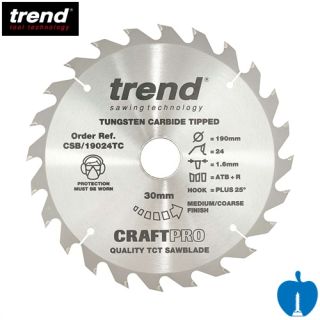 190mm Diameter 24 Tooth ATB Thin Kerf Trend Saw Blade For Portable Saws With 30mm Bore CSB/19024TC