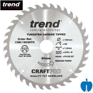 190mm Diameter 36 Tooth ATB Trend Hand Held Saw Blade With 30mm Bore To Suit Dewalt DCS 575